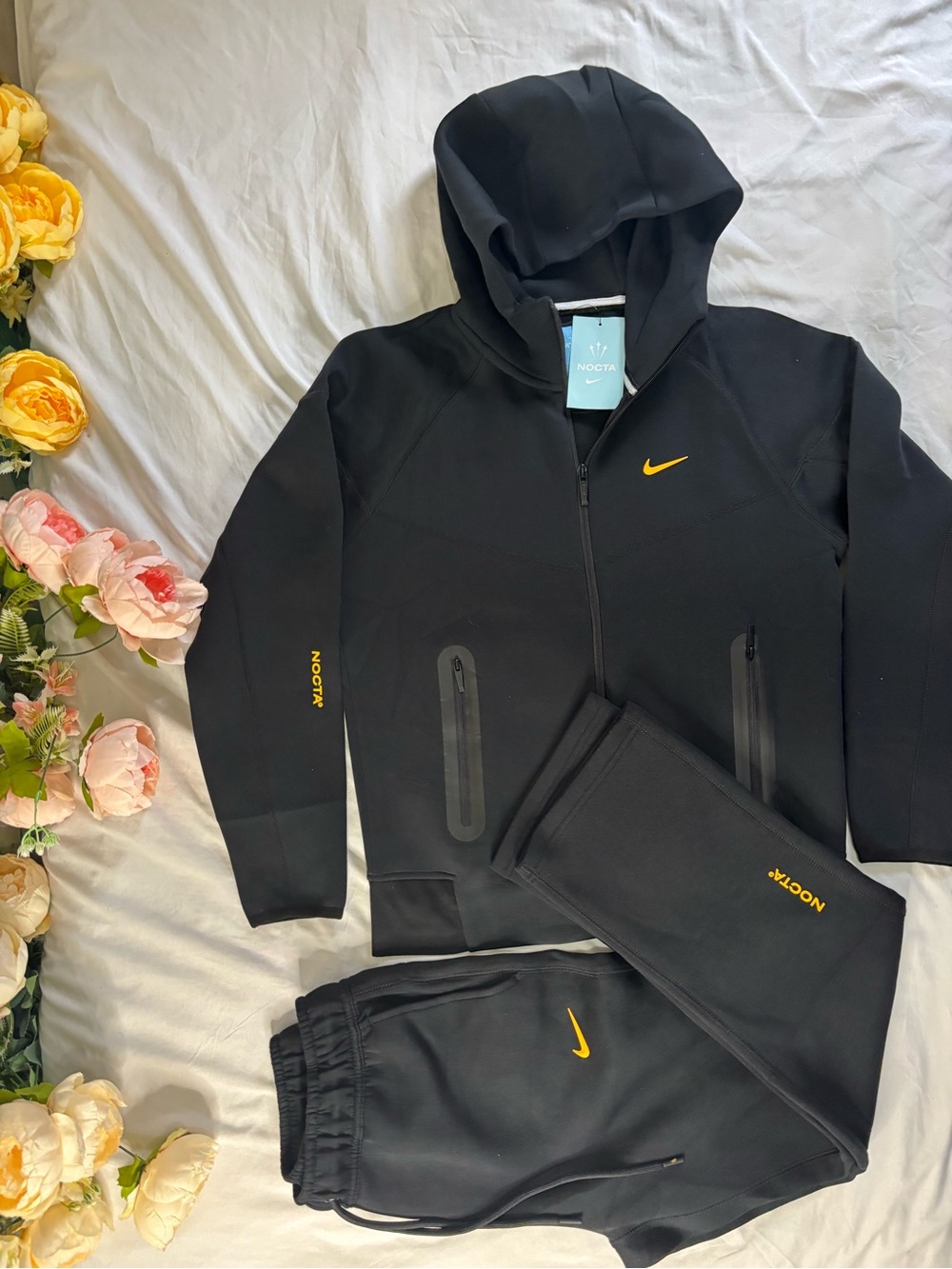 Nike NOCTA Black Hoodie & Joggers Set with Yellow Swoosh Accents